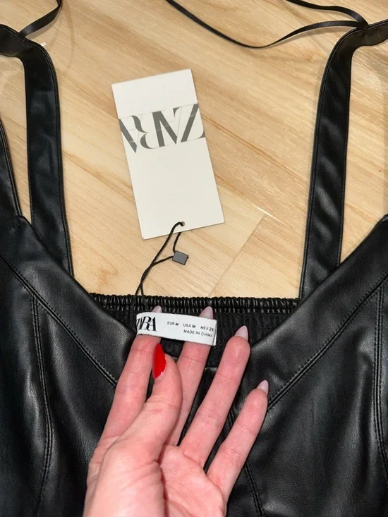 ZARA Black Faux Leather Strappy Bralette - Picture 3 of 4